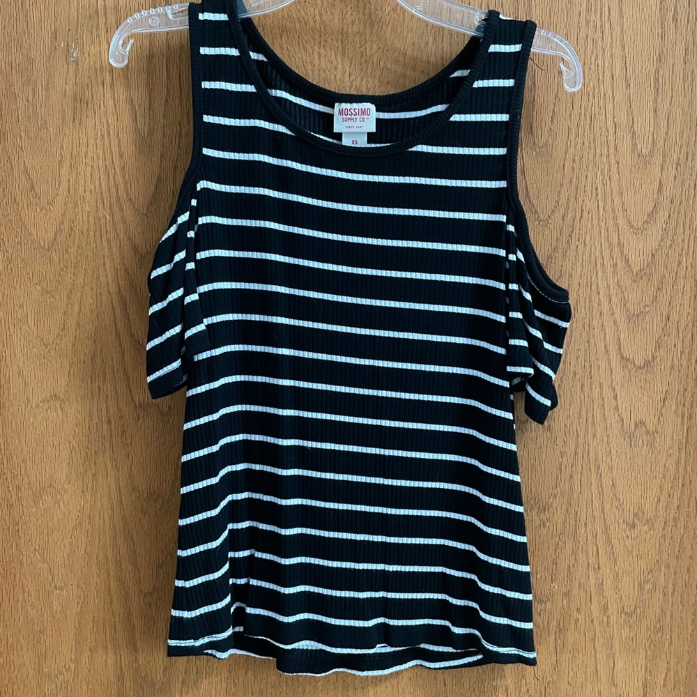 Black and white shoulder less top